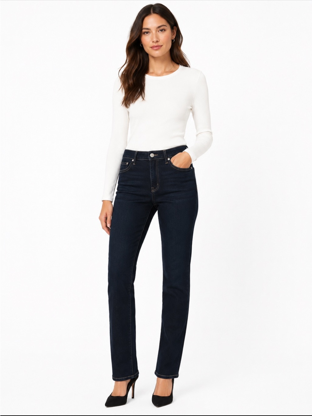 Paige Skyline Straight Jeans Womens 32 Dark Wash Stretch Denim USA